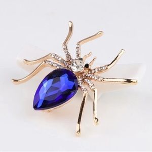 Women Pins Fashion Glass Rhinestones Blue Black Red Spider Brooche